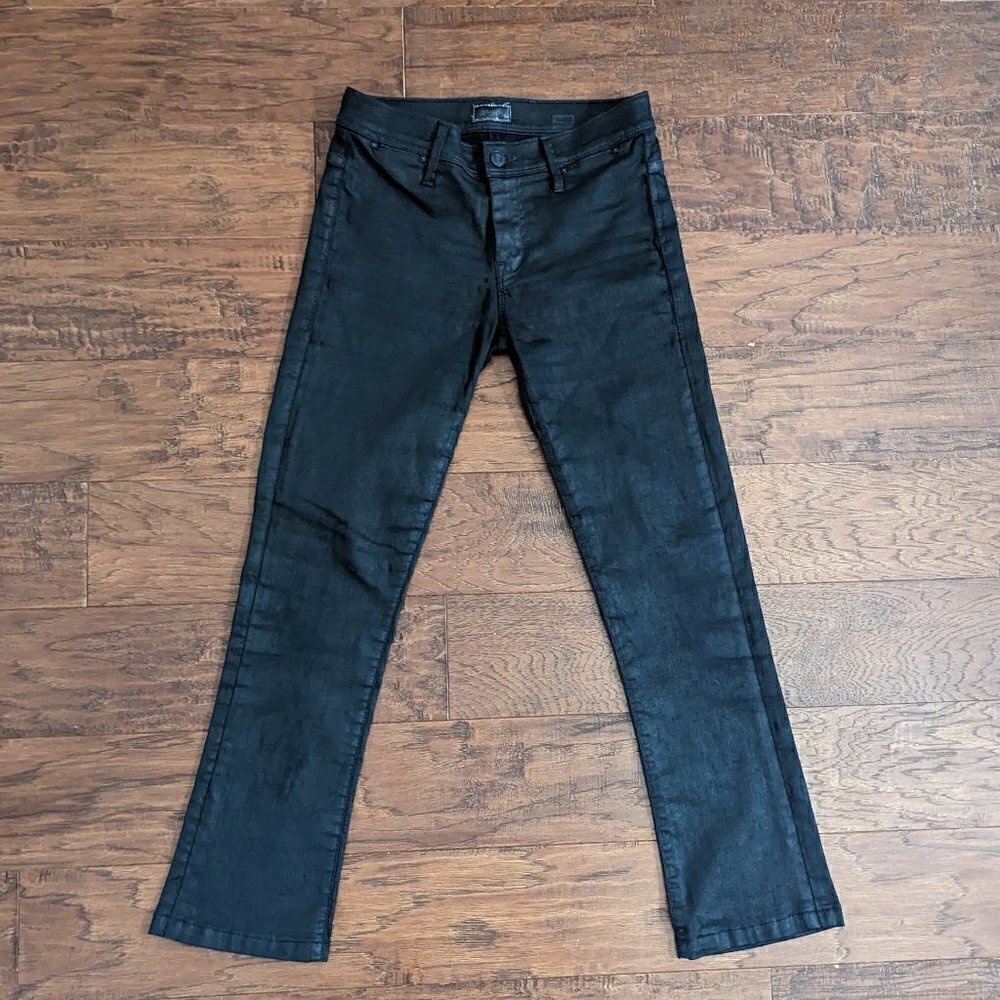 MOTHER Daydreamer Denim Black Coated Jeans DARE I BE HAPPY Skinny Flare 25